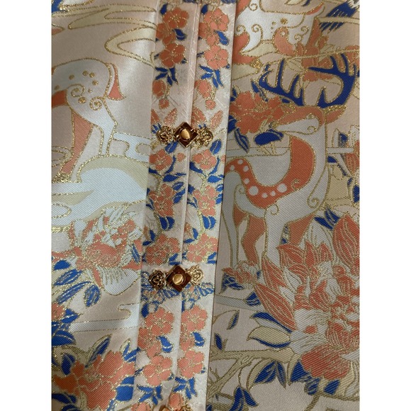 Authentic Ming-Style Hanfu Bijia Top by Mingtang Shiyi Peach Jacquard Sika Deer - Picture 6 of 15